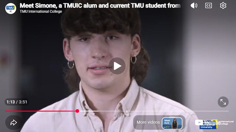 Play Video - Meet Simone, a TMUIC alum and current TMU student from Italy